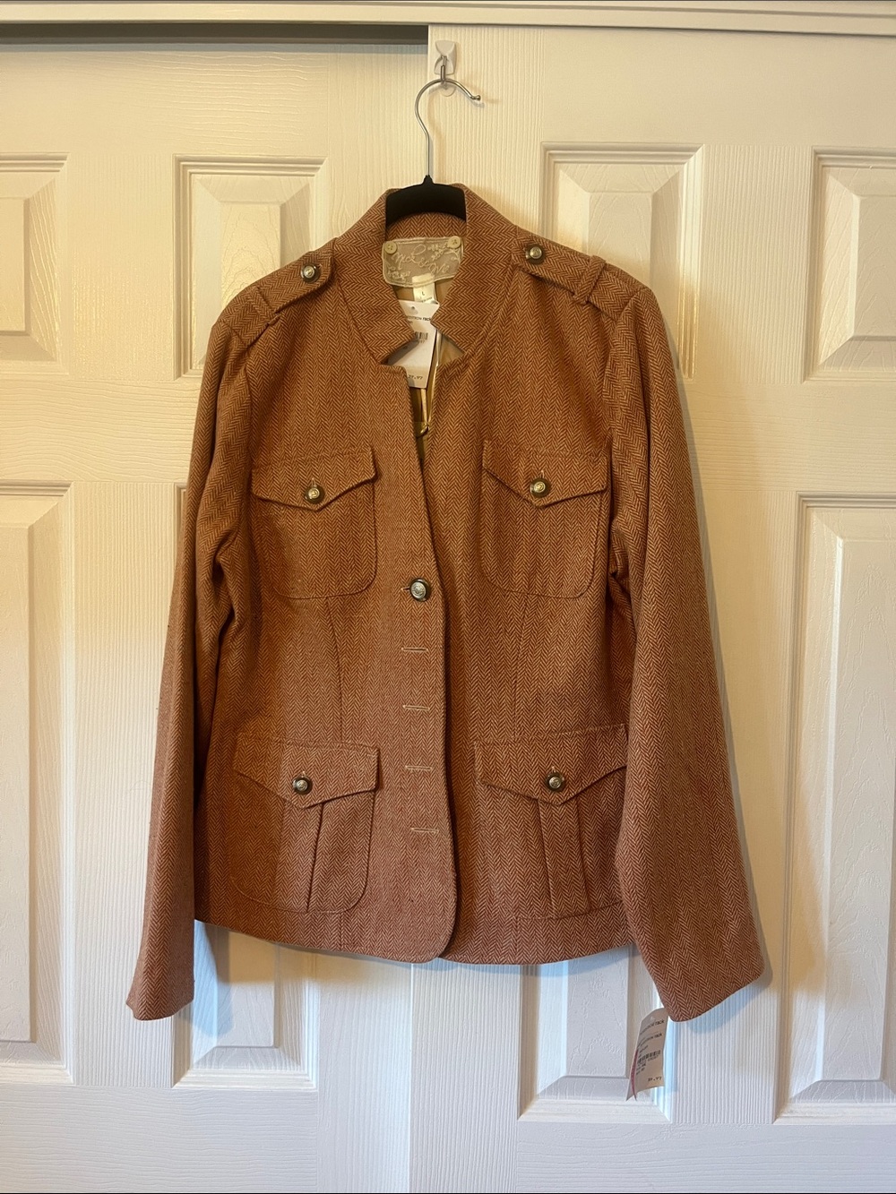 NWT Nick & Mo Orange Brown Military-Style Wool-like Blazer Jacket Size Large